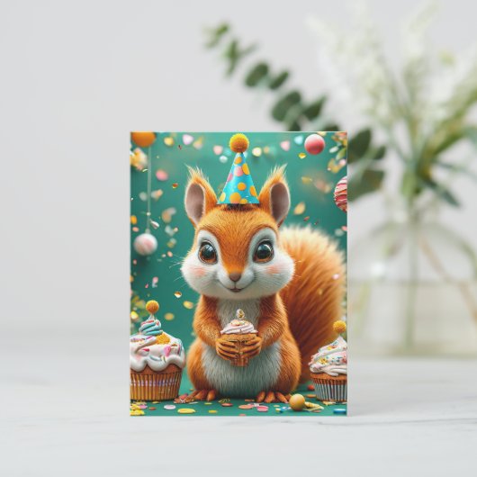 Geburtstagskichhörnchen Postkarte (Stehend Vorderseite)