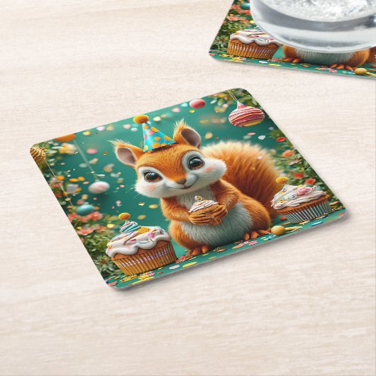 Geburtstagskichhörnchen Rechteckiger Pappuntersetzer (angewinkelt)