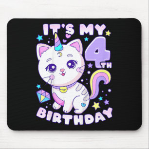 Geburtstagskind 4 Jahre alt, Katze, Einhorn, 4. Ge Mousepad