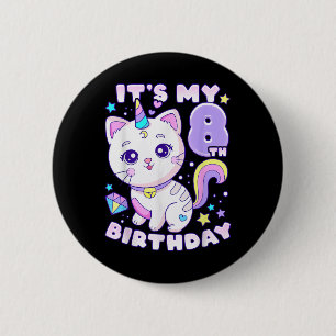 Geburtstagskind 8 Jahre alt, Katze, Einhorn, 8. Ge Button