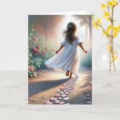 Geburtstagskind auf einem rosa Herzweg Karte (Gelbe Blume)