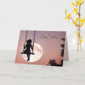 Geburtstagskind auf Schwung mit Mond Karte (Gelbe Blume)