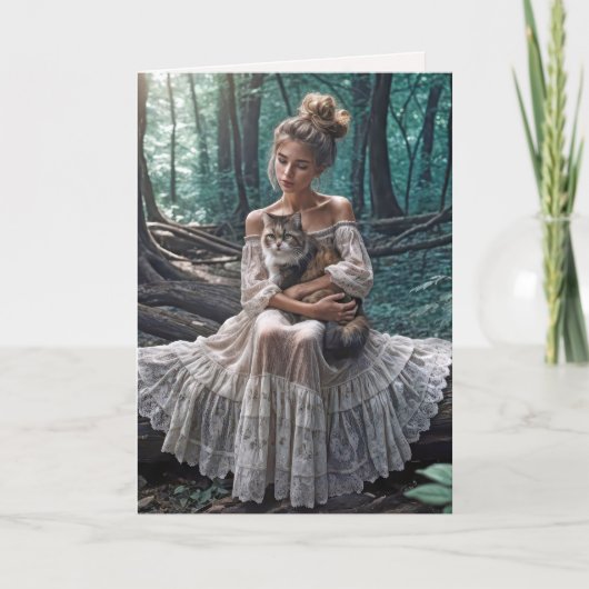 Geburtstagskind in Holz mit Katze Karte (Vorderseite)