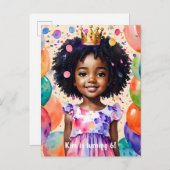 Geburtstagskind mit brauner Hautdruckerin Art Einladungspostkarte (Vorne/Hinten)