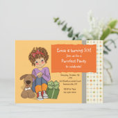 Geburtstagskind mit Einladung ihres Hundes (Stehend Vorderseite)