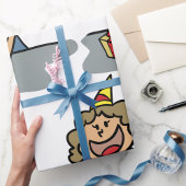 Geburtstagskind mit Geschenk Geschenkpapier