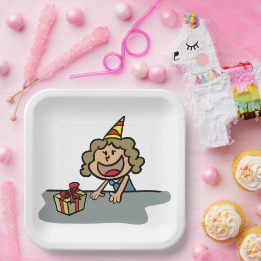 Geburtstagskind mit Geschenk Pappteller (Party)