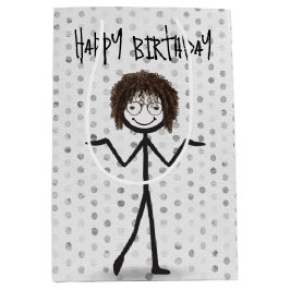 Geburtstagskind mit Strichmännchen und Brille Mittlere Geschenktüte