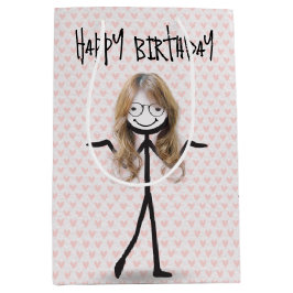 Geburtstagskind mit Strichmännchen und Brille Mittlere Geschenktüte