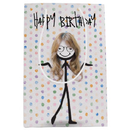 Geburtstagskind mit Strichmännchen und Brille Mittlere Geschenktüte