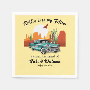 Geburtstagsklassiker für Männer: Retro-Blaues Auto Serviette