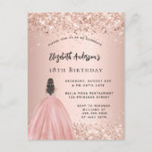 Geburtstagskleid der Rose Gold Glitzer Einladungspostkarte (Vorderseite)