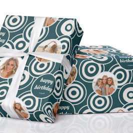 Geburtstagskollage Retro Circles Aquamarin Green Geschenkpapier