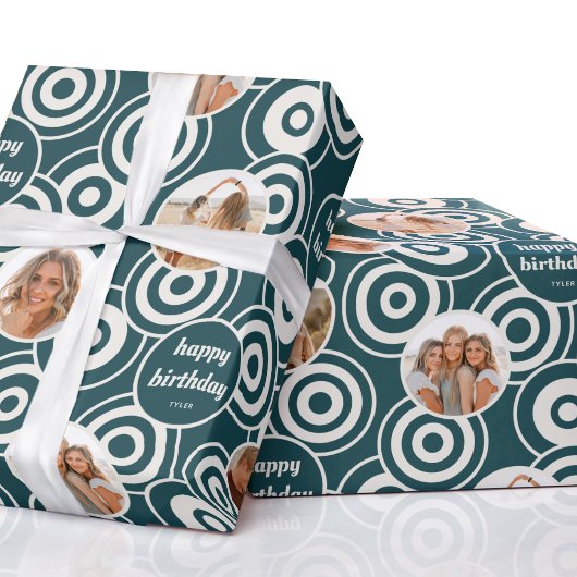 Geburtstagskollage Retro Circles Aquamarin Green Geschenkpapier