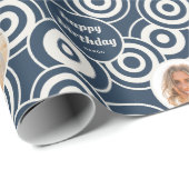 Geburtstagskollage Retro Circles Dunkelblau Geschenkpapier (Rolleneckpunkt)