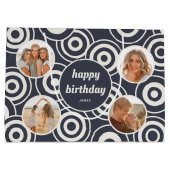 Geburtstagskollage Retro Circles Dunkelgrau Große Geschenktüte (Rückseite)