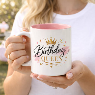 Geburtstagskönigin Elegantes Skript mit goldener K Zweifarbige Tasse