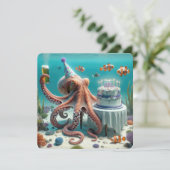 Geburtstagsktopus mit Bier Einladung (Stehend Vorderseite)
