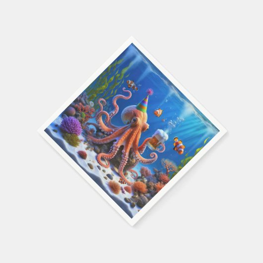 Geburtstagsktopus mit Bier Serviette (Ecke)