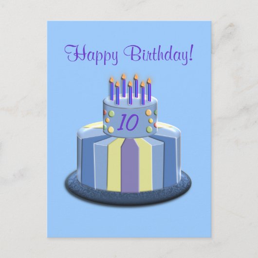 Geburtstagskuchen (blau) postkarte (Vorderseite)