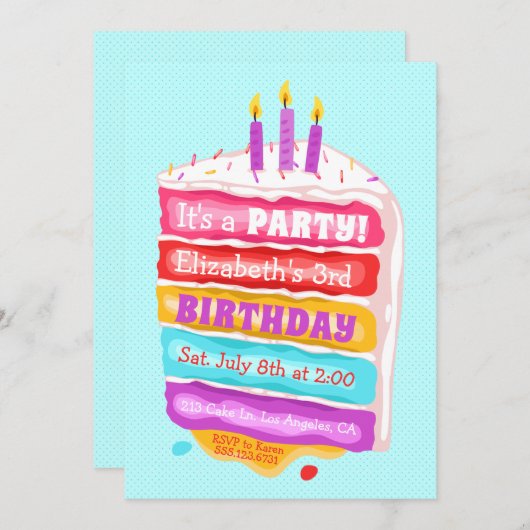 Geburtstagskuchen & Candle-Party Einladung (Vorne/Hinten)