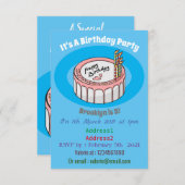 Geburtstagskuchen-Cartoon Einladung (Vorne/Hinten)