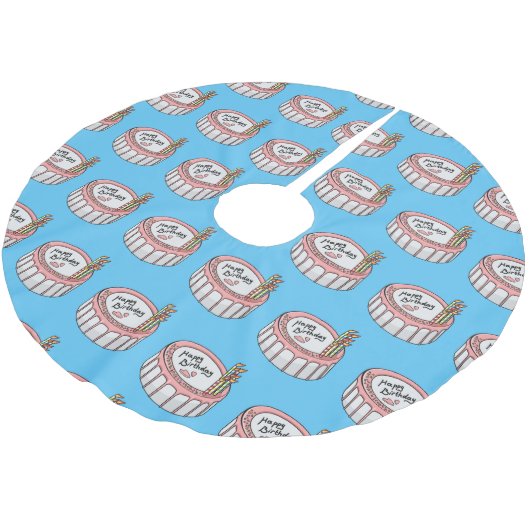 Geburtstagskuchen-Cartoon Polyester Weihnachtsbaumdecke (Schrägansicht)