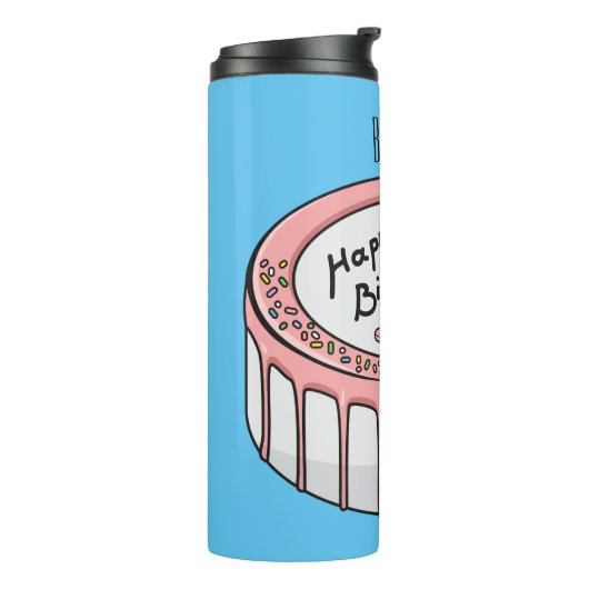 Geburtstagskuchen-Cartoon Thermosbecher (Nach links gedreht)