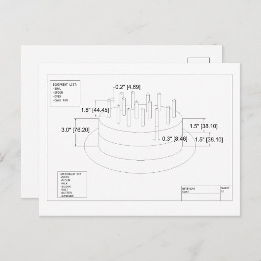 Geburtstagskuchen des Ingenieurs Postkarte (Vorne/Hinten)