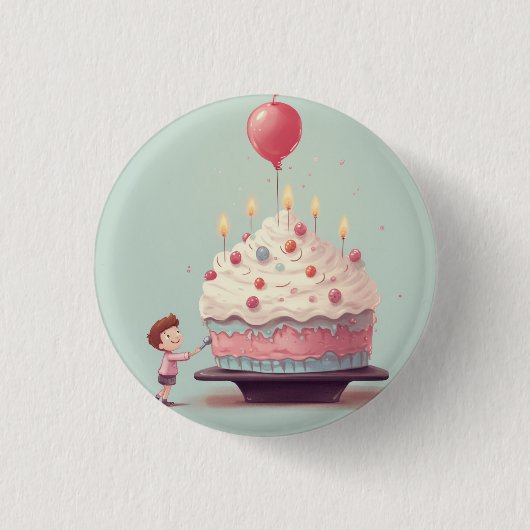 Geburtstagskuchen, Eis, Geburtstag Button (Vorderseite)