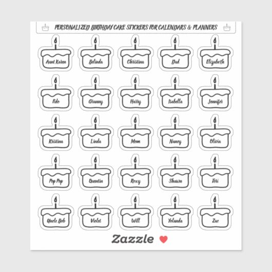 Geburtstagskuchen für Kalender und Planer Aufkleber (Blatt)