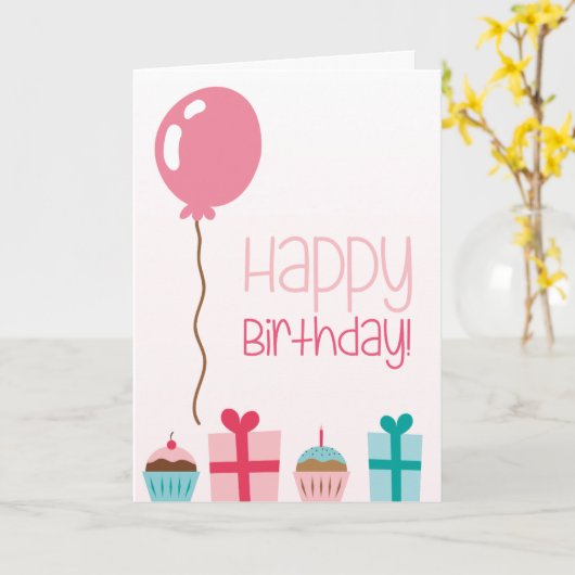 Geburtstagskuchen & Geschenke Karte (Gelbe Blume)