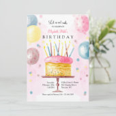Geburtstagskuchen in Wasserfarbe Einladung (Stehend Vorderseite)
