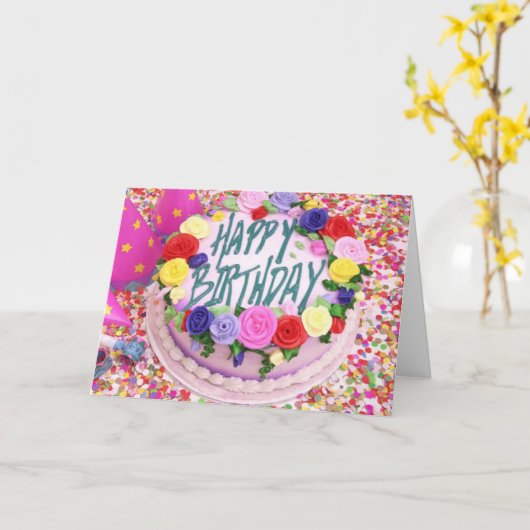 Geburtstagskuchen Karte (Gelbe Blume)