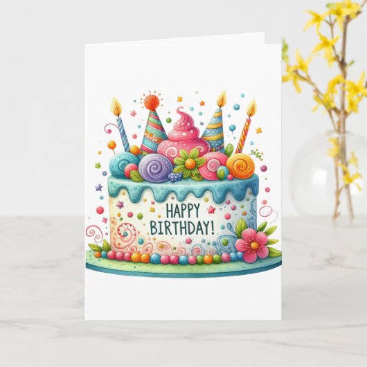 Geburtstagskuchen Karte (Gelbe Blume)