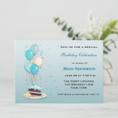 Geburtstagskuchen mit Balloons Einladung (Stehend Vorderseite)