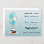 Geburtstagskuchen mit Balloons Einladung (Vorne/Hinten)