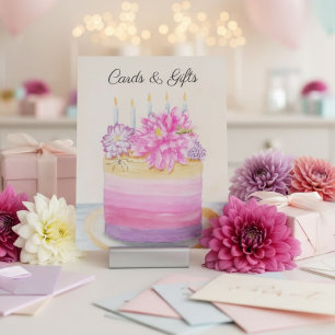 Geburtstagskuchen mit Dahlie und Garteninsekt Sockelschild