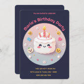 Geburtstagskuchen mit Emojis und Kerzen Einladung (Vorne/Hinten)