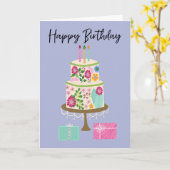 Geburtstagskuchen mit Geschenken Karte (Gelbe Blume)