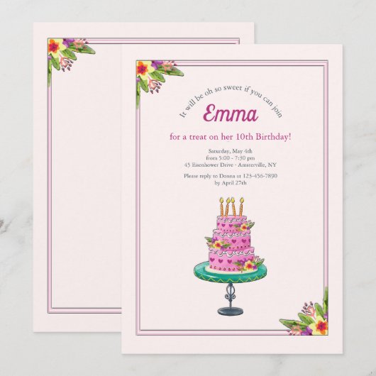 Geburtstagskuchen mit Kerzen Einladung (Vorne/Hinten)