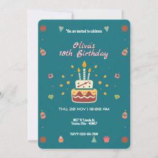 Geburtstagskuchen mit Kerzen über Aquamarin Blue Einladung