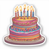 Geburtstagskuchen mit Kerzen wasserdicht Aufkleber (Vorderseite)