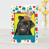 Geburtstagskuchen - Mops - Ruffy Karte (Gelbe Blume)