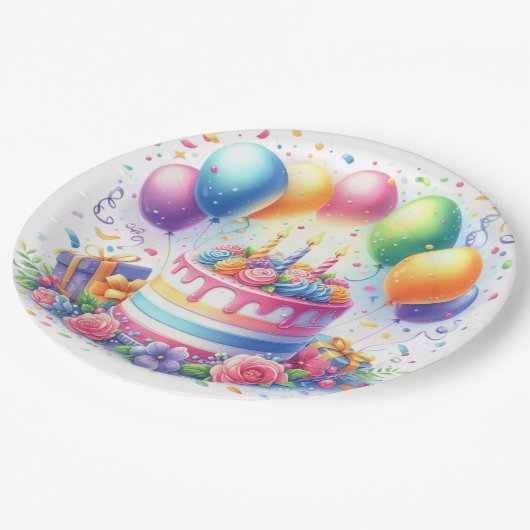 Geburtstagskuchen Pappteller (Schrägansicht)