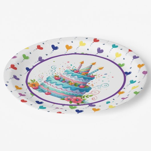 Geburtstagskuchen Pappteller (Schrägansicht)