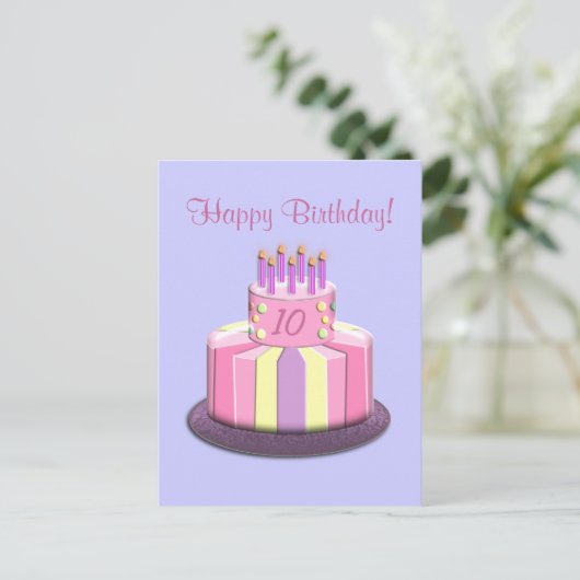 Geburtstagskuchen (Rosa) Postkarte (Stehend Vorderseite)