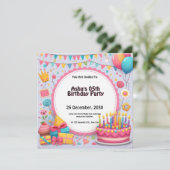 Geburtstagskuchen und Balloons Personalisiert Einladung (Stehend Vorderseite)