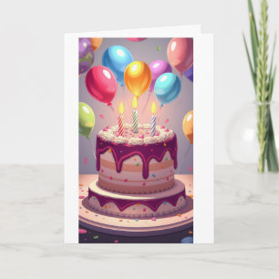 Geburtstagskuchen und Luftballons Karte