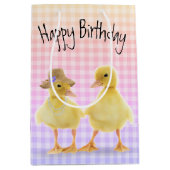 Geburtstagskucklings auf Ginhgam Mittlere Geschenktüte (Vorderseite)